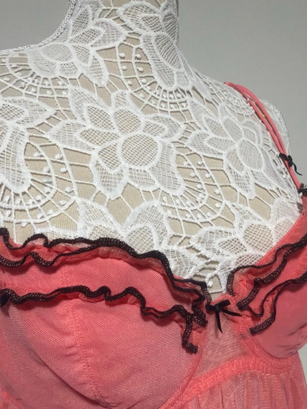 & Other Stories Coral Lace Babydoll Chemise with Black Trim